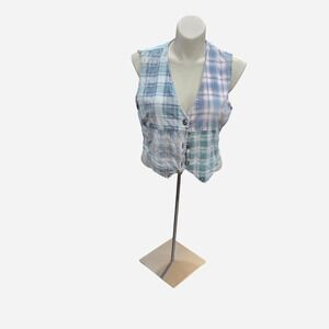 retro vintage 90s plaid‎ and denim vest size l